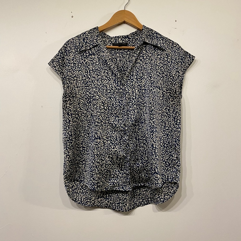 Banana Republic Navy White Abstract Pebble Print Short Sleeve Blouse Small